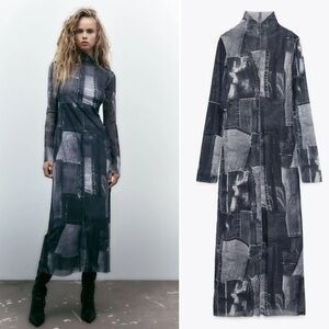 NWT Zara patchwork print tulle dress XS